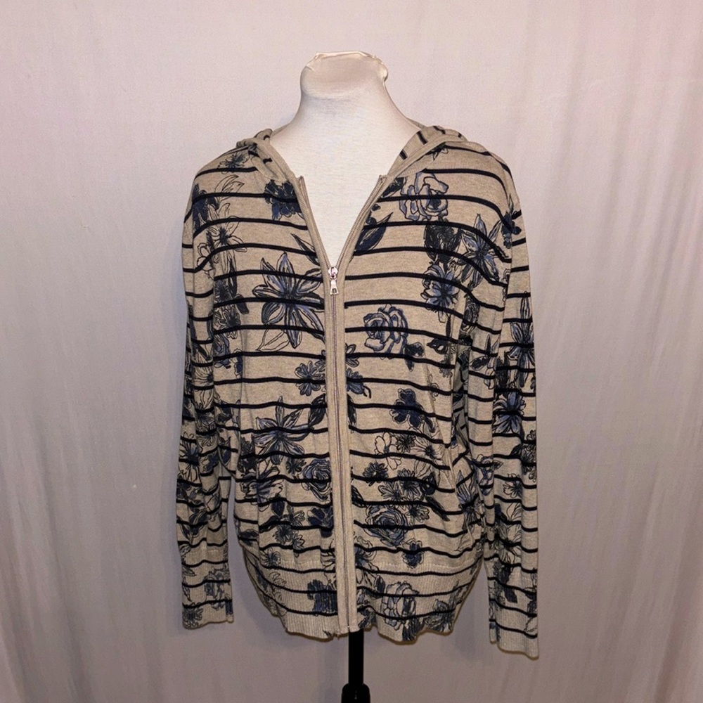 CJ Banks Floral and Stripped Lightweight Hoodie 1X